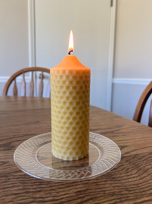 6 inch Honeycomb Beeswax Pillar Candle